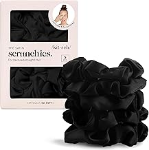Kitsch Satin Scrunchies for Women - No Crease, Frizz Control | Softer Than Silk Scrunchies Gentle On Hair Scrunchies for All Hair Types | Stylish Hair Accessories College Essentials - Black, 5pcs (One Size)