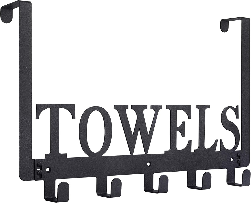 Kuhome Over The Door Hooks, Towel Holder for Bathroom, Door Mount Towel Rack Towel Hooks for Bedroom Beach Towels Bathrobe Wall Mount Hang on The Door Cabinet Cupboard Metal Sandblasted (Black) (One Size)