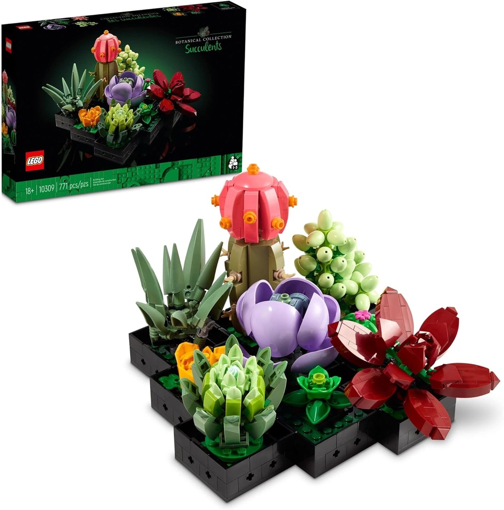 LEGO Botanicals Succulents - Artificial Indoor Plant Building Set for Home, Kitchen, Desk Decor Adults Ages 18+ - Gift for Birthdays - 10309 (One Size)