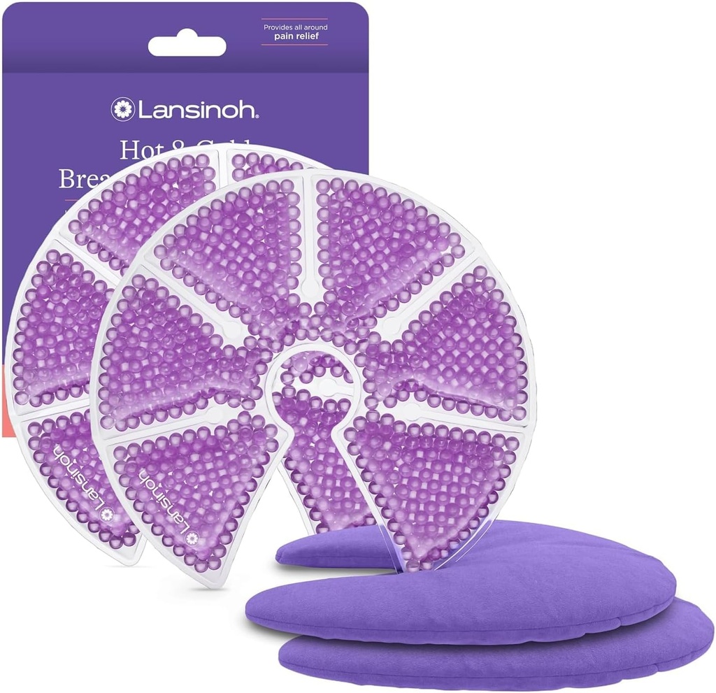 Lansinoh Breast Therapy Packs, Hot and Cold Breast-Pads with 2 Soft Covers, Postpartum Essentials for Nipple Pain Relief, Mastitis, Engorgement, Support for Breastfeeding, Pumping Aid, 2 Pack (One Size)