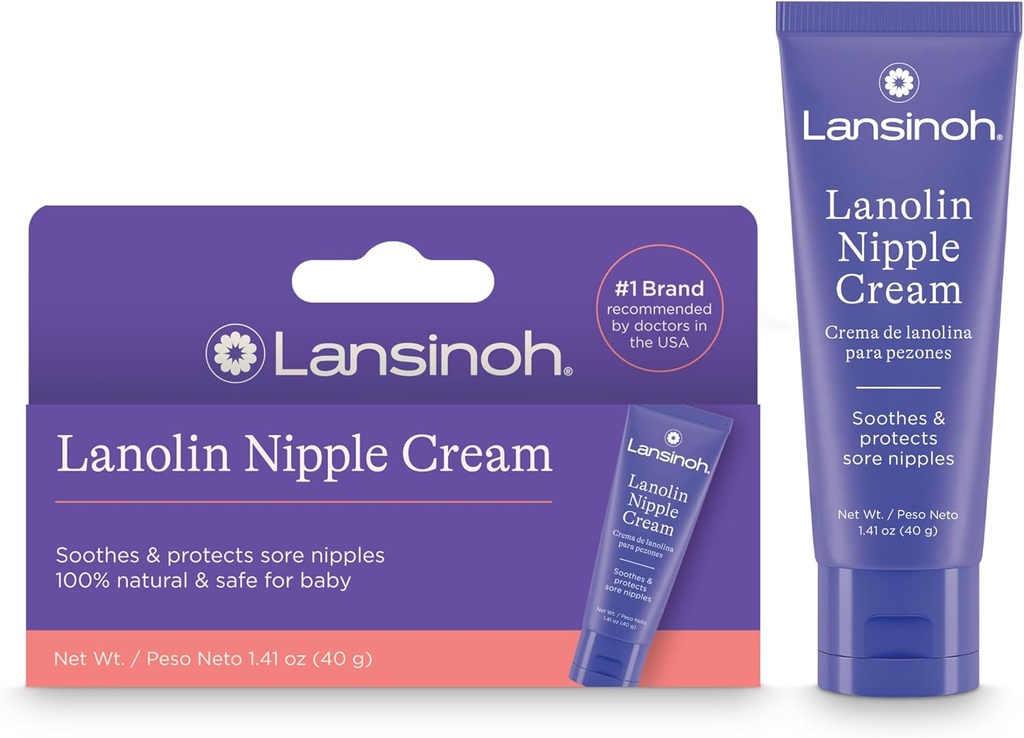 Lansinoh Lanolin Nipple Cream Safe for Breastfeeding Baby, 100% Natural Nipple Butter, Breastfeeding Essentials for Postpartum Moms, 1.41 Ounces (One Size)