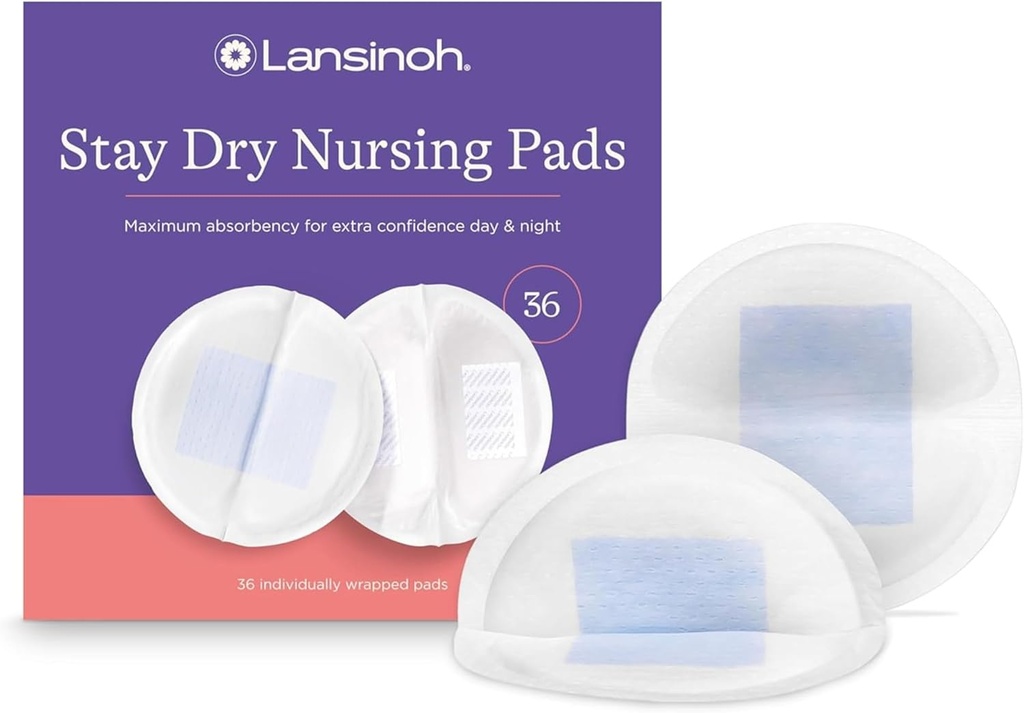 Lansinoh Stay Dry Disposable Nursing Pads, Soft and Super Absorbent Breast Pads, Breastfeeding Essentials for Moms, 36 Count (One Size)