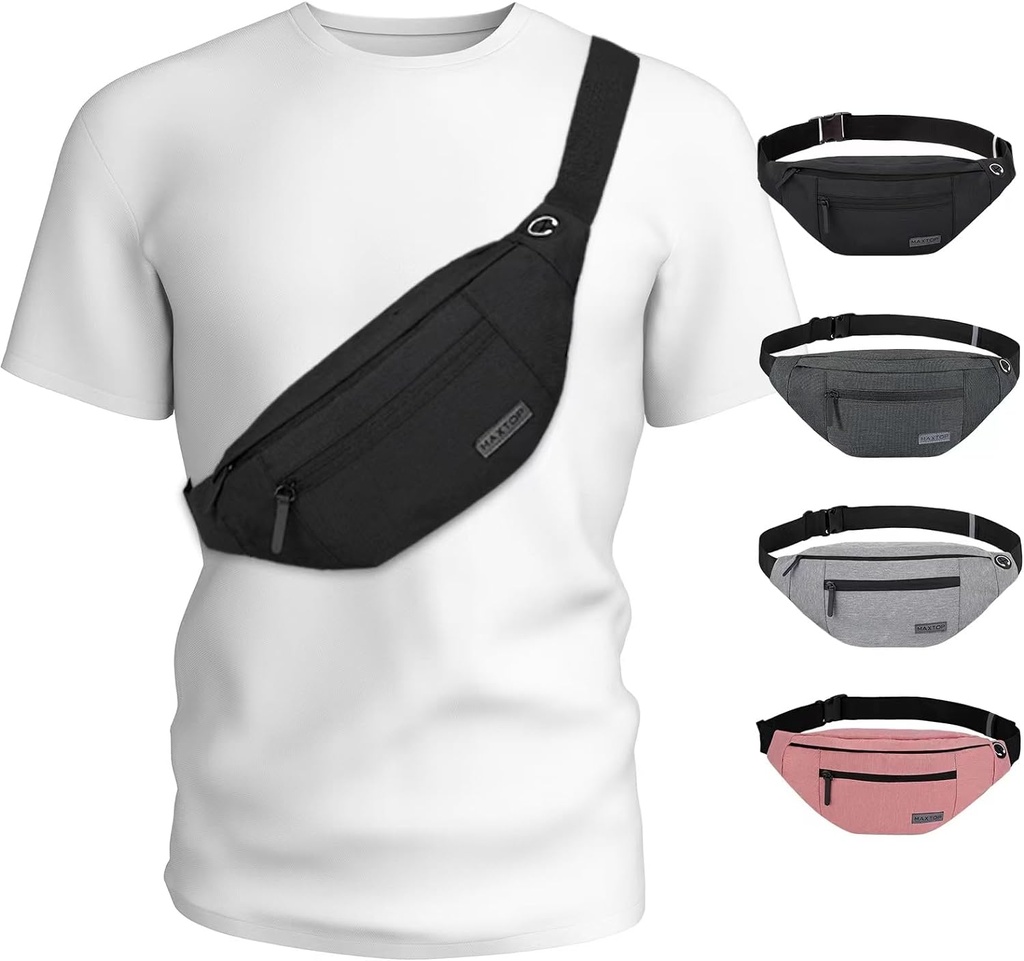 Large Crossbody Fanny Pack with 4-Zipper Pockets,Gifts for Enjoy Sports Festival Workout Traveling Running Casual Hands-Free Wallets Waist Pack Phone Bag Carrying All Phones (One Size)