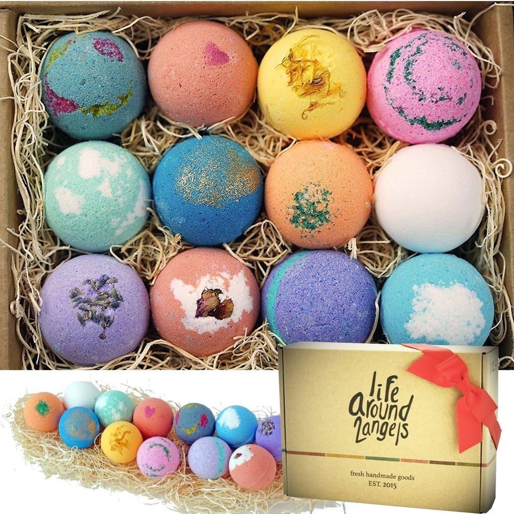 LifeAround2Angels Bath Bombs Gift Set 12 USA made Fizzies, Shea & Coco Butter Dry Skin Moisturize, Perfect for Bubble Spa Bath. Handmade Birthday Mothers day Gifts idea For Her/Him, wife, girlfriend (One Size)