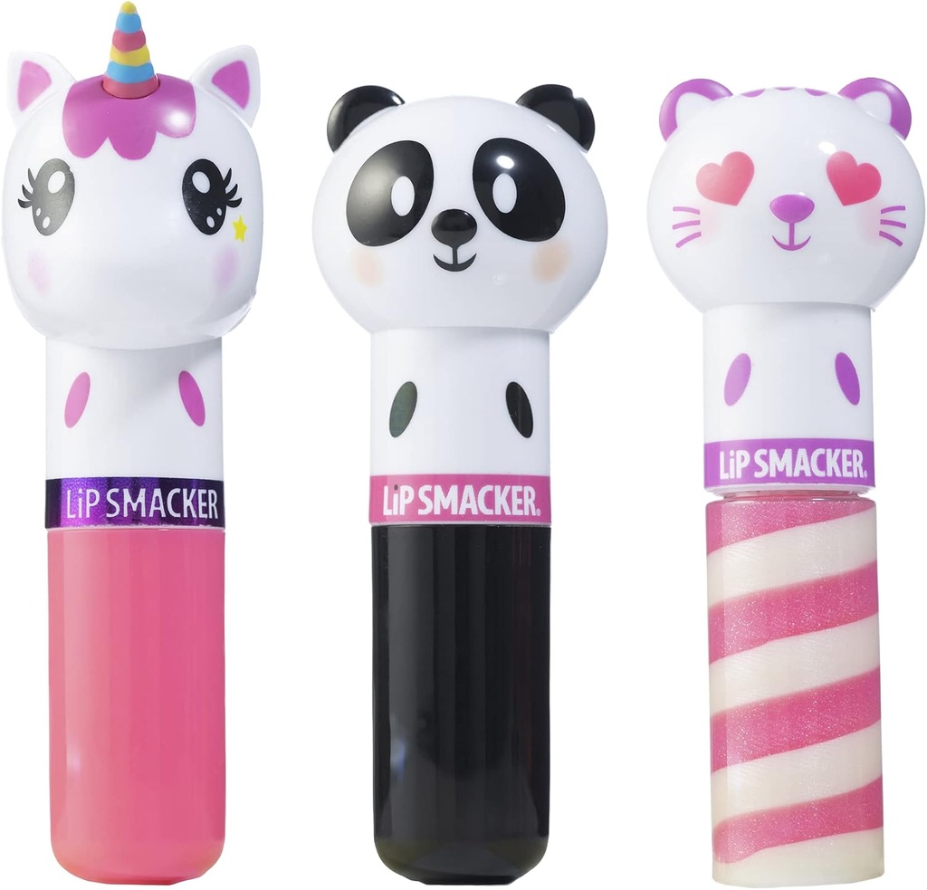 Lip Smacker Lippy Pals, Set of 3 Flavored Moisturizing & Smoothing Soft Shine Lip Balm, Hydrating & Protecting Fun Tasty Flavors ,Cruelty-Free & Vegan - Unicorn, Panda and kitten (One Size)