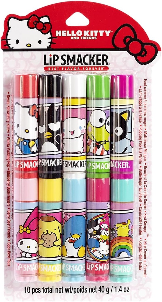 Lip Smacker Sanrio Hello Kitty & Friends Pack - 10 Moisturizing Lip Balms, Hydrating & Protecting - Cruelty-Free (One Size)