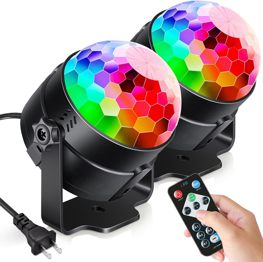 Luditek 2-Pack Sound Activated Party Lights with Remote Control, Disco Ball Light, DJ Strobe Lamp for Home Room Dance Party Supplies White Elephant Gifts Birthday Christmas Halloween Party Decorations (One Size)