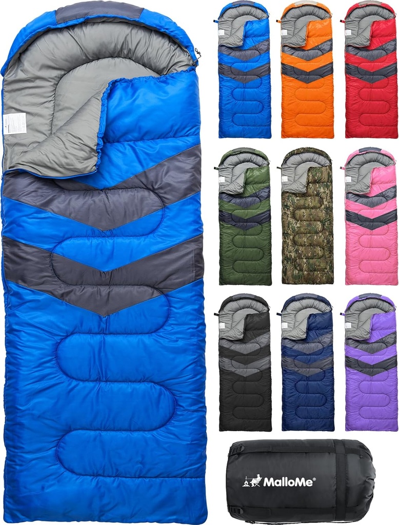 MalloMe Sleeping Bags for Adults Cold Weather & Warm - Backpacking Camping Sleeping Bag for Kids 10-12, Girls, Boys - Lightweight Compact Camping Essentials Gear Accessories Hiking Sleep Must Haves (One Size)