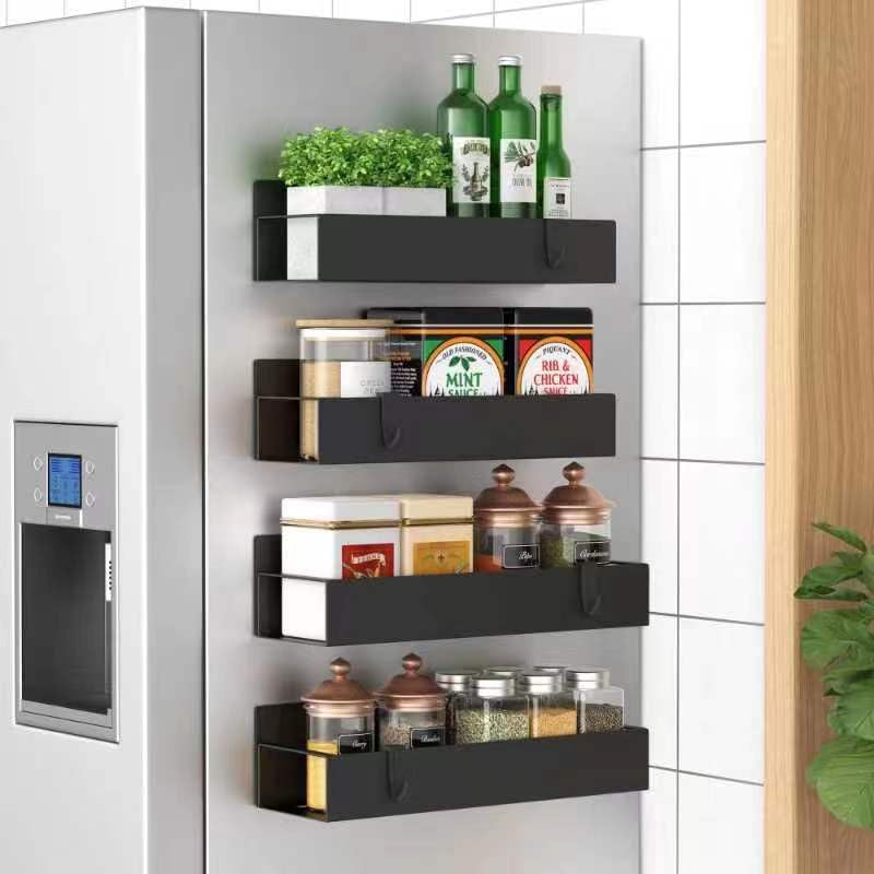 Metal 4 Pack Magnetic Spice Storage Rack Organizer for Refrigerator and Oven, Black Fridge Organizers and Storage (One Size)