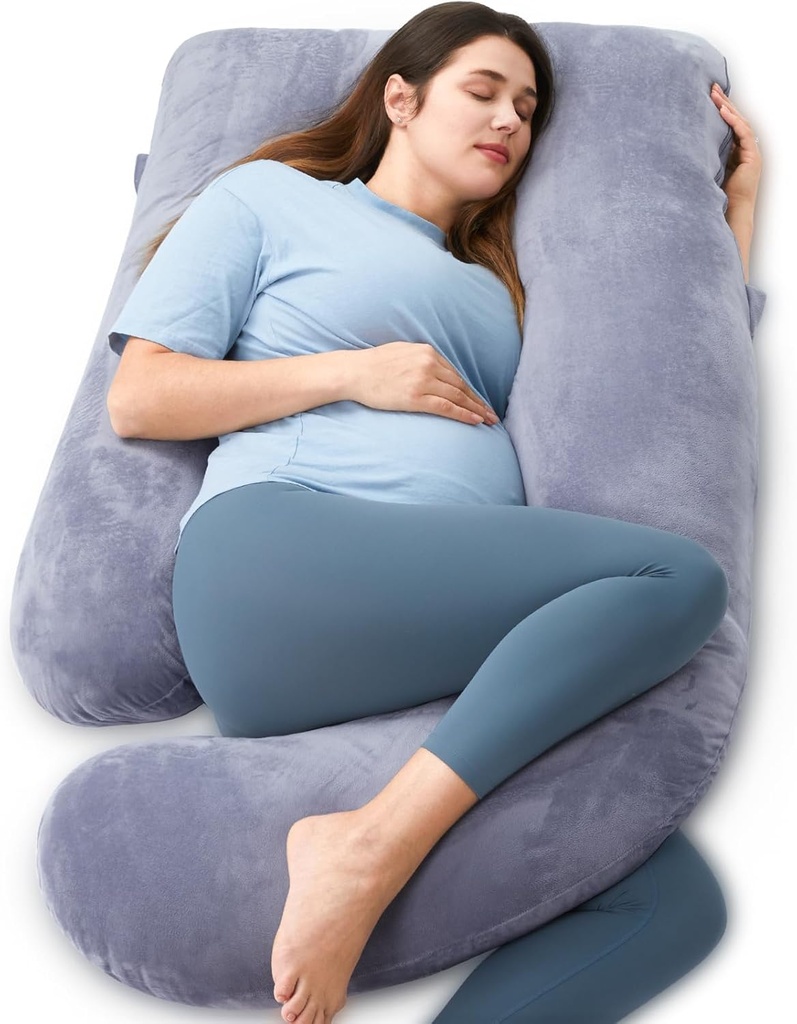 Momcozy Pregnancy Pillows for Sleeping, U Shaped Full Body Maternity Pillow with Removable Cover - Support for Back, Legs, Belly, HIPS for Pregnant Women, 57 Inch Pregnancy Pillow for Women, Grey (One Size)
