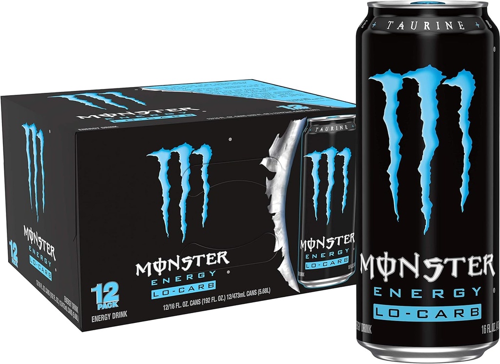 Monster Energy, Lo-Carb Monster, Low Carb Energy Drink, 16 Ounce (Pack of 12) (One Size)