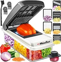 Mueller Vegetable Chopper Mandoline Slicer, Food Veggie Chopper, Cheese Grater, Onion Vegetable Cutter with Container, Dicer, Kitchen Gadgets & Essentials, White Sand/Grey (One Size)