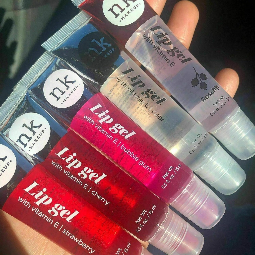 NICKA K NEW YORK VARIETY SET OF 5 NK Hydrating Lip Gel - Vitamin E (Clear, Rosehip Oil, Bubble Gum, Cherry, Strawberry) (One Size)