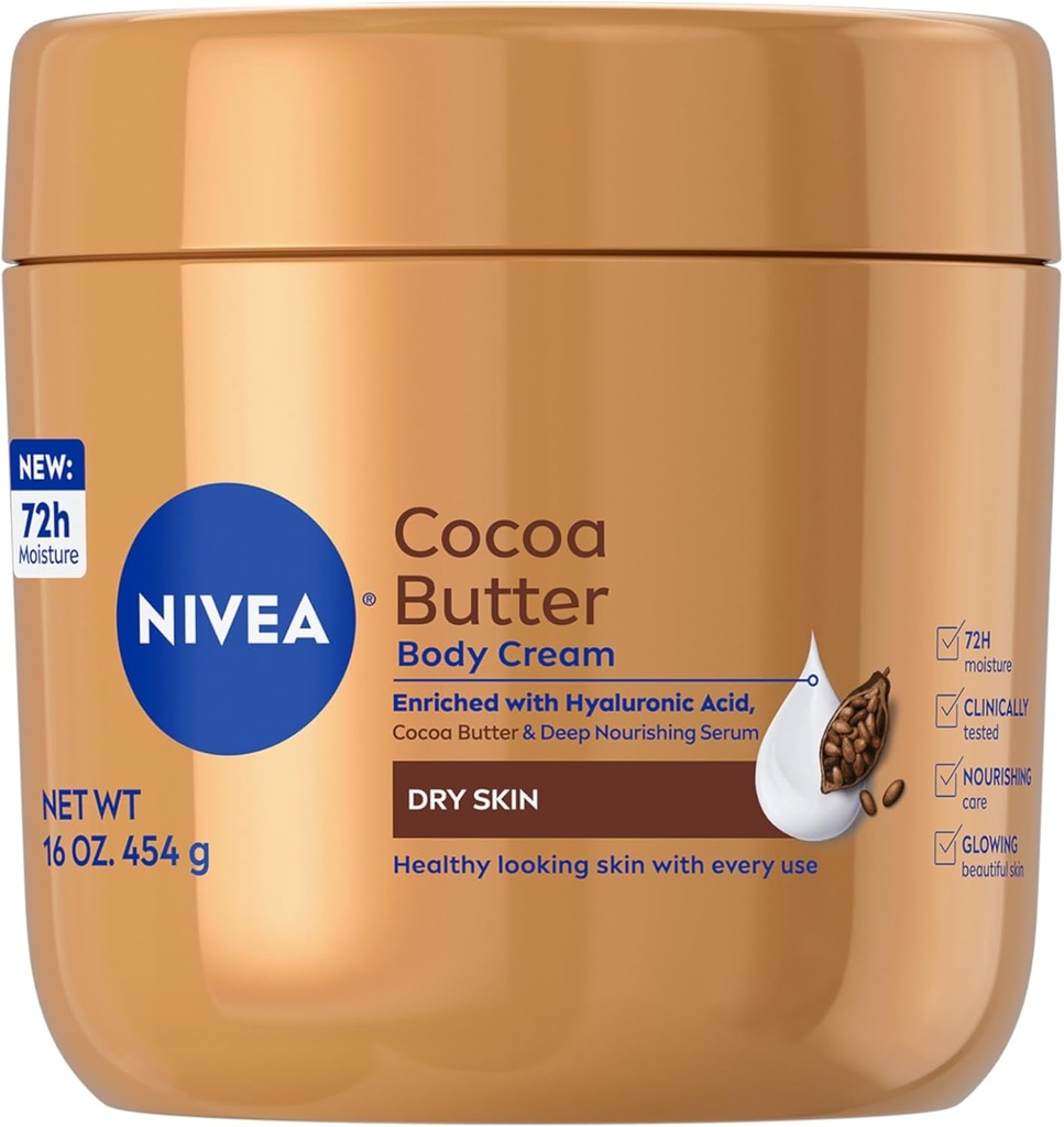 NIVEA Cocoa Butter Body Cream with Deep Nourishing Serum, Cocoa Butter Cream for Dry Skin, 16 Ounce Jar (One Size)