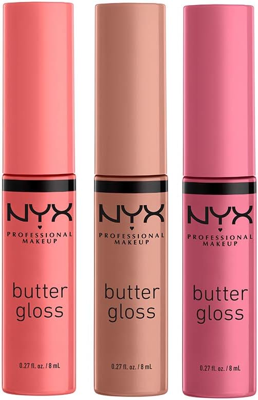 NYX PROFESSIONAL MAKEUP Butter Gloss, Non-Sticky Lip Gloss - Pack Of 3 (Angel Food Cake, Creme Brulee, Madeleine) (One Size)