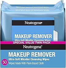 Neutrogena Makeup Remover Wipes Micellar Alcohol-Free Face Towelettes Remove Waterproof Mascara & Oil, Compostable 100% Plant-Based Cloth, Dermatologist & Ophthalmologist Tested, Twin Pack 2 x 25 ct (One Size)