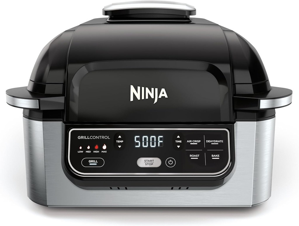Ninja | Indoor Grill | Foodi | 5-in-1 (Grill, Air Fry, Roast, Bake, and Dehydrate | Fits up to 3lb Roast | Smoke Control System and Dishwasher Safe Parts| Black/Grey | AG301 (One Size)