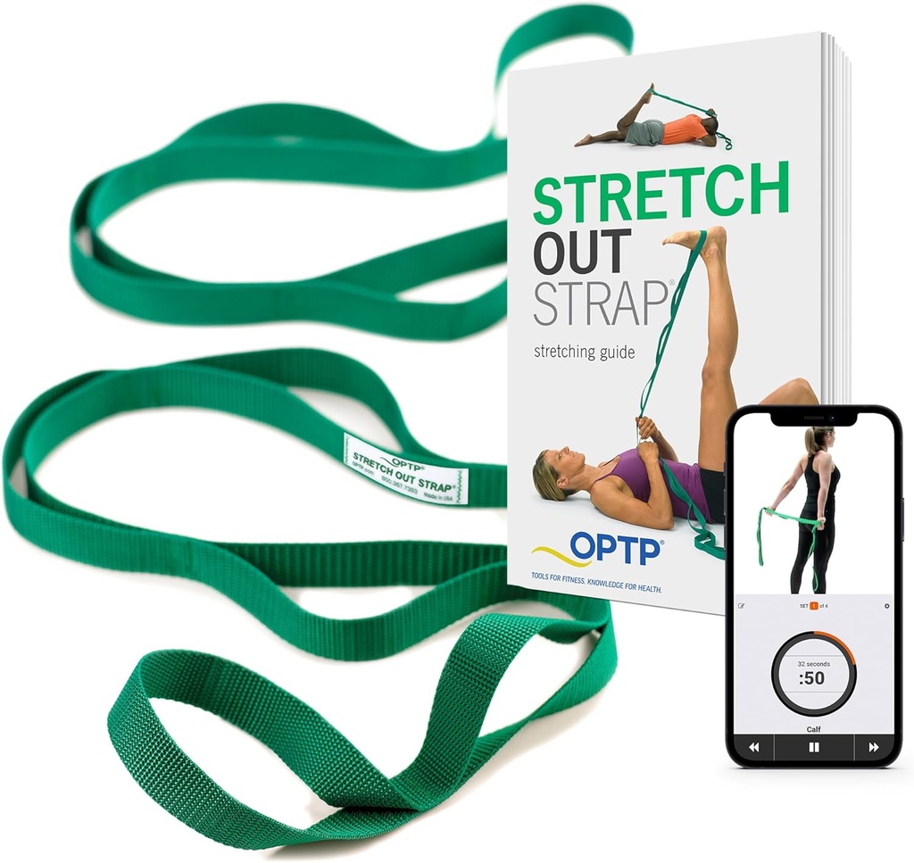 OPTP The Original Stretch Out Strap with Exercise Book, for Flexibility and Mobility Exercises. Stretch Out Straps for Physical Therapy, Yoga Stretching Strap and Knee Therapy Strap. Made in the USA (One Size)