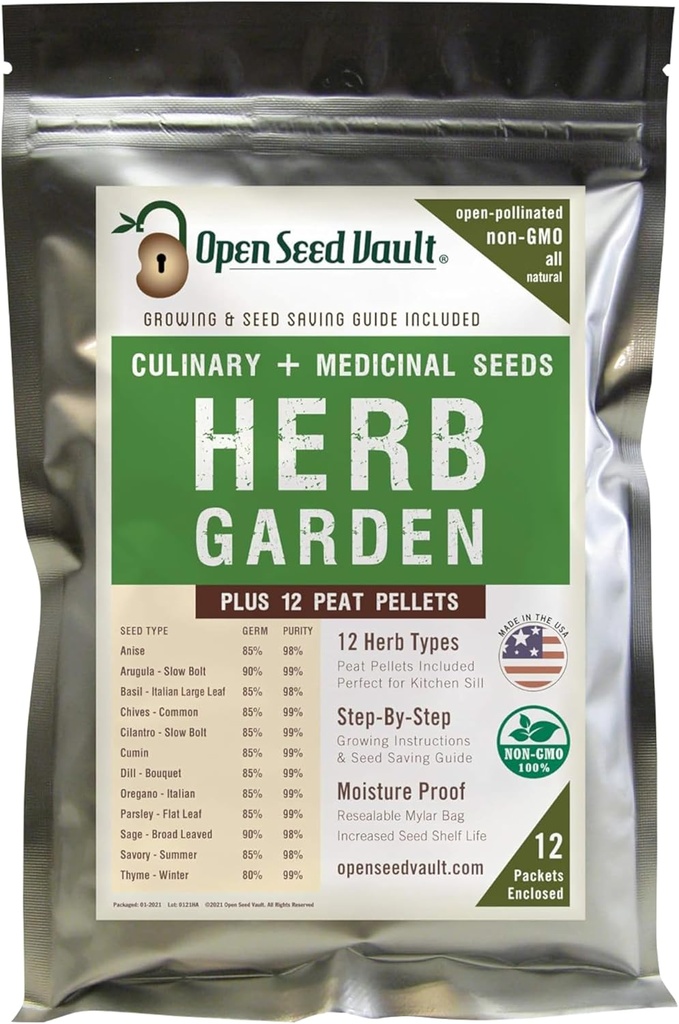 Open Seed Vault 4,000 Non GMO Heirloom Vegetable Seeds for Planting Vegetables and Fruits - 12 Variety Pack of Herb Seeds for Planting Outdoors - Gardening Supplies, Survival Gear, Prepper Kits (One Size)