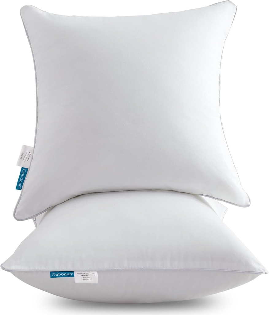 Oubonun 18"x18" Pillow Inserts (Set of 2) - Throw Pillow Inserts with 100% Cotton Cover - 18 Inch Square Interior Sofa Pillow Inserts - Decorative Pillow Insert Pair - White Couch Pillow (One Size)