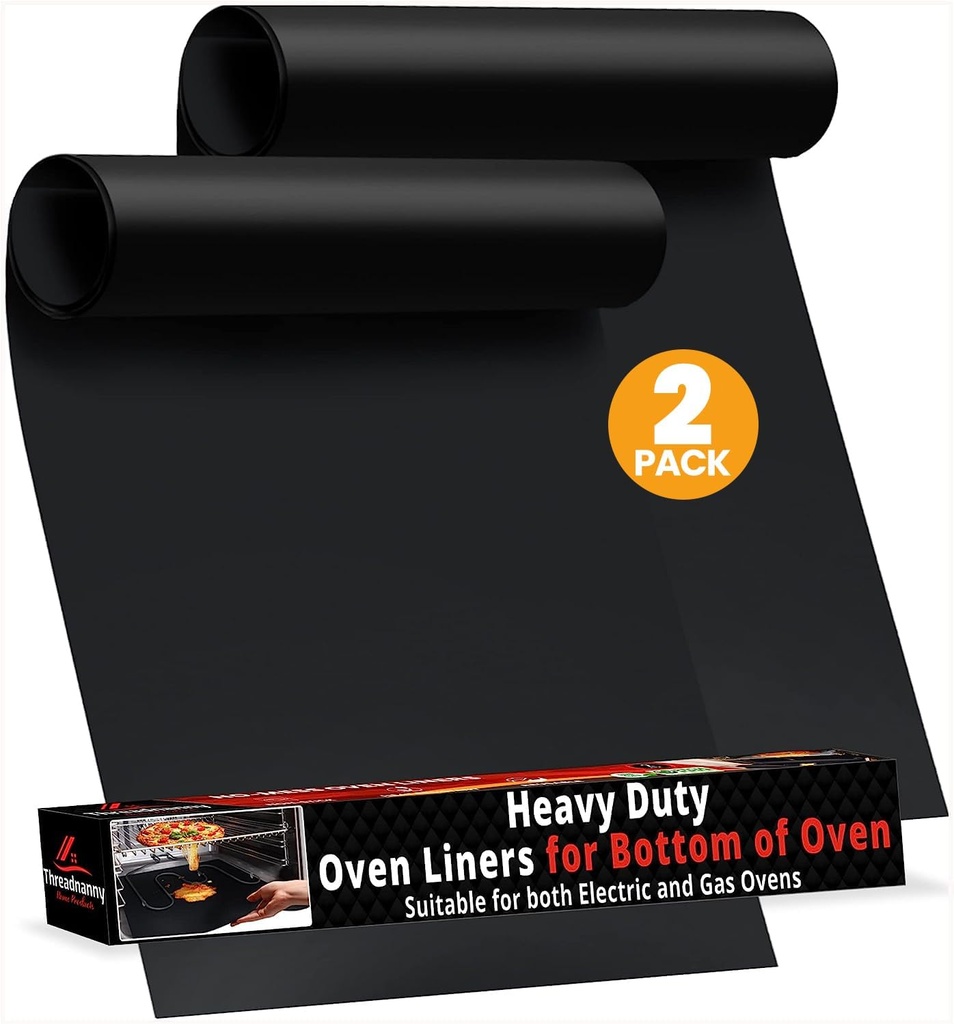 Oven Liners for Bottom of Oven - Thick Heavy Duty 17” x 25” 2 Pack Non-Stick Reusable Mats - BPA & PFOA Free Protector for Electric, Gas, Microwave & BBQ Grill Liner - Easy Clean & Heat Resistant (One Size)