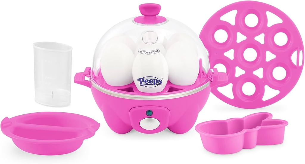 PEEPS & Dash Rapid Egg Cooker - Boiler, Poacher & Steamer - Includes Measuring & Recipe Guide - Dishwasher Safe - BPA Free - Holds 7 Eggs, Pink (One Size)