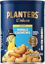 PLANTERS Deluxe Salted Whole Cashews, Party Snacks, Plant-Based Protein, Quick Snack for Adults, After School Snack, Roasted Cashew Flavored with Sea Salt, Bulk Nuts, Kosher, 1 lb 2.25oz Canister (One Size)