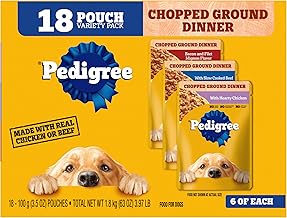 Pedigree Chopped Ground Dinner Adult Soft Wet Dog Food 18-Count Bacon Filet Mignon Variety Pack, 3.5 oz. Pouches (One Size)