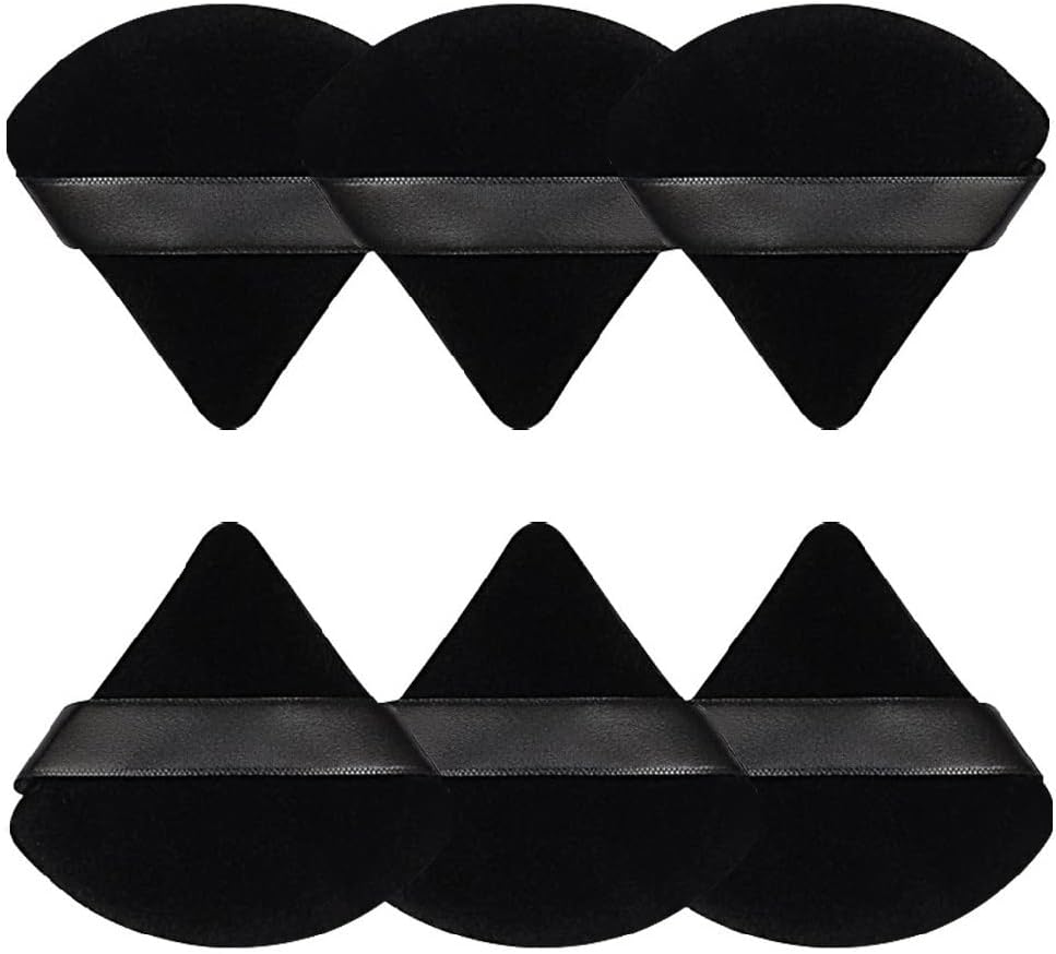 Pimoys 6 Pcs Powder Puff, Face Soft Triangle Makeup Puff Velour Makeup Sponge for Loose Powder (Black) (One Size)