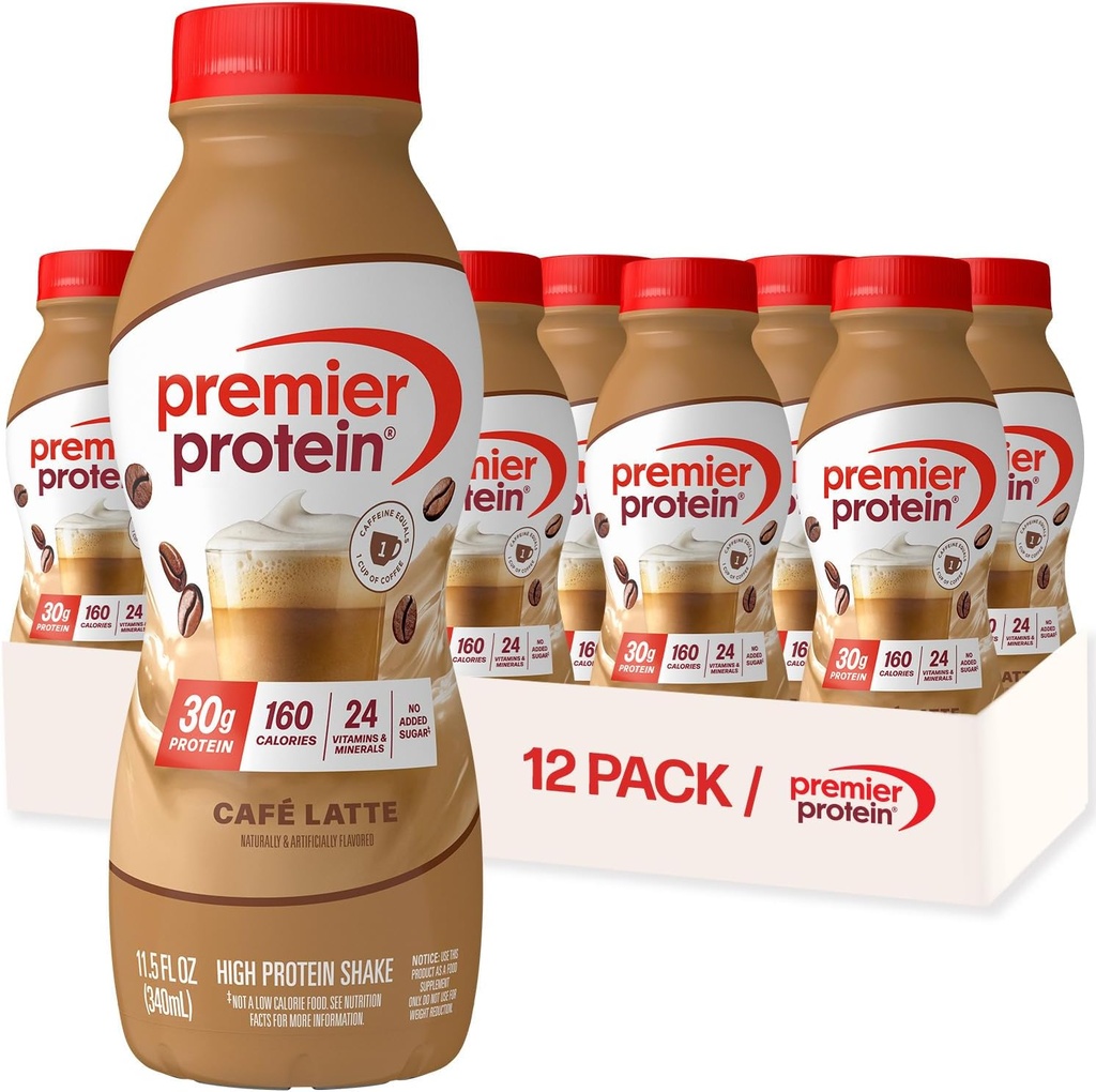 Premier Protein Shake, Café Latte, 30g Protein, No Added Sugar, 24 Vitamins & Minerals to Support Immune Health, 11.5 fl oz, 12 Pack (Packaging May Vary) (One Size)