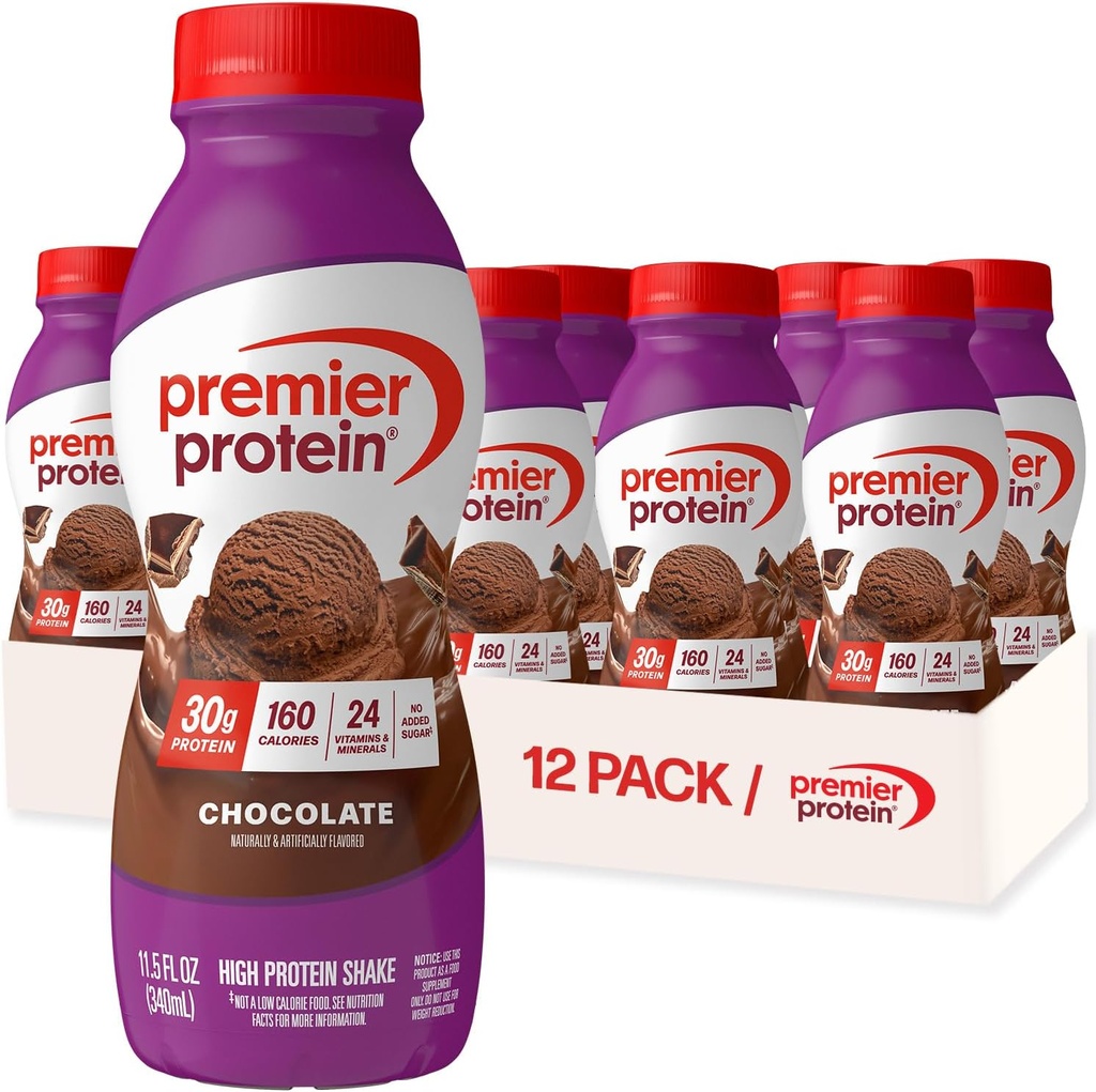 Premier Protein Shake, Chocolate, 30g Protein, No Added Sugar, 24 Vitamins & Minerals to Support Immune Health, 11.5 fl oz, 12 Pack (Packaging May Vary) (One Size)