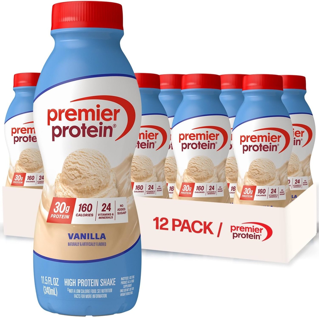 Premier Protein Shake, Vanilla, 30g Protein, No Added Sugar, 24 Vitamins & Minerals to Support Immune Health, 11.5 fl oz, 12 Pack (One Size)