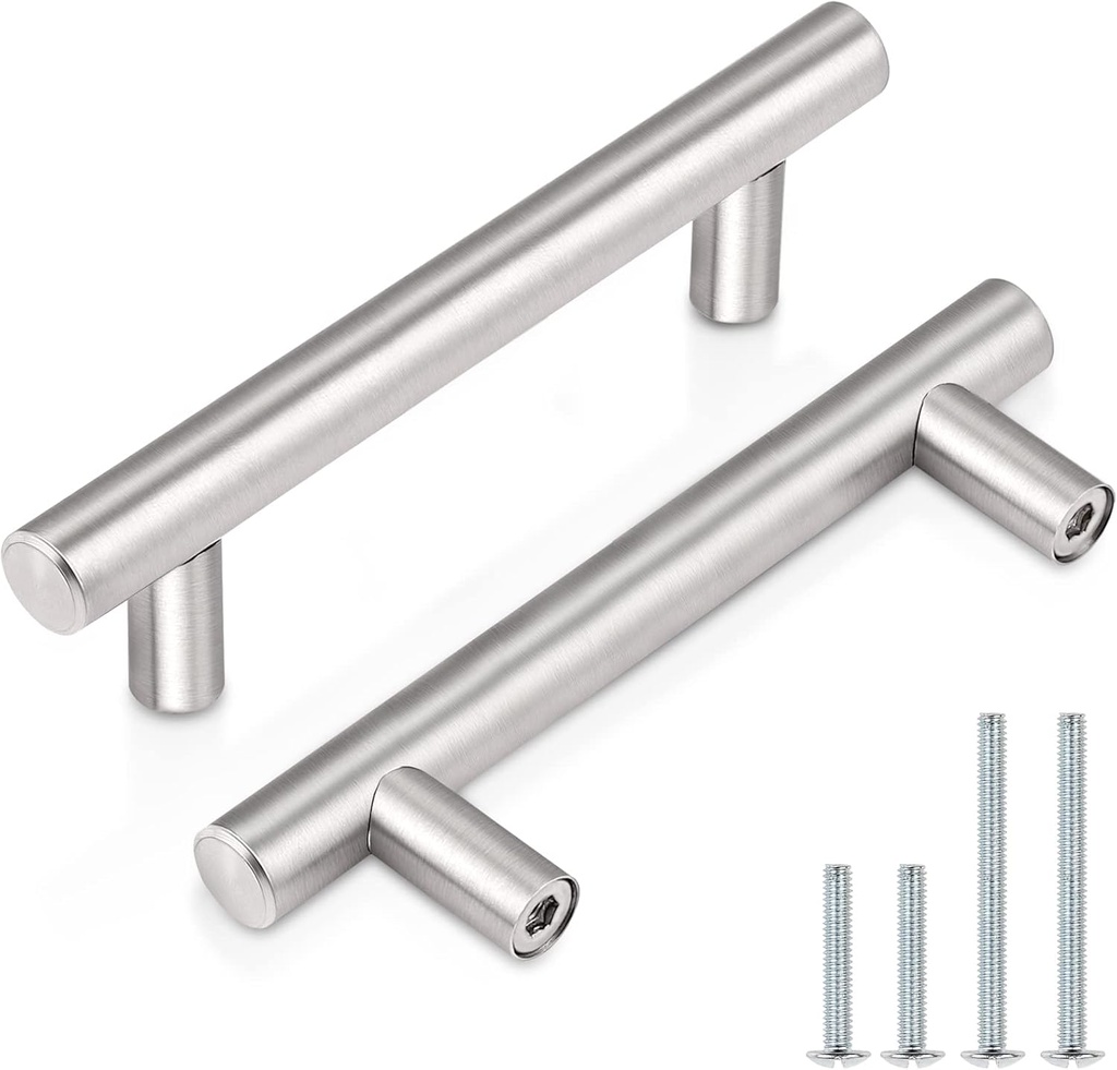 Probrico (30 Pack 3 Inch Hole Centers Kitchen Cabinet Handles Euro T Bar Cabinet Pulls Stainless Steel Kitchen Drawer Handles Brushed Nickel Furniture Dresser Cabinet Hardware, 5 Inch Total Length (One Size)