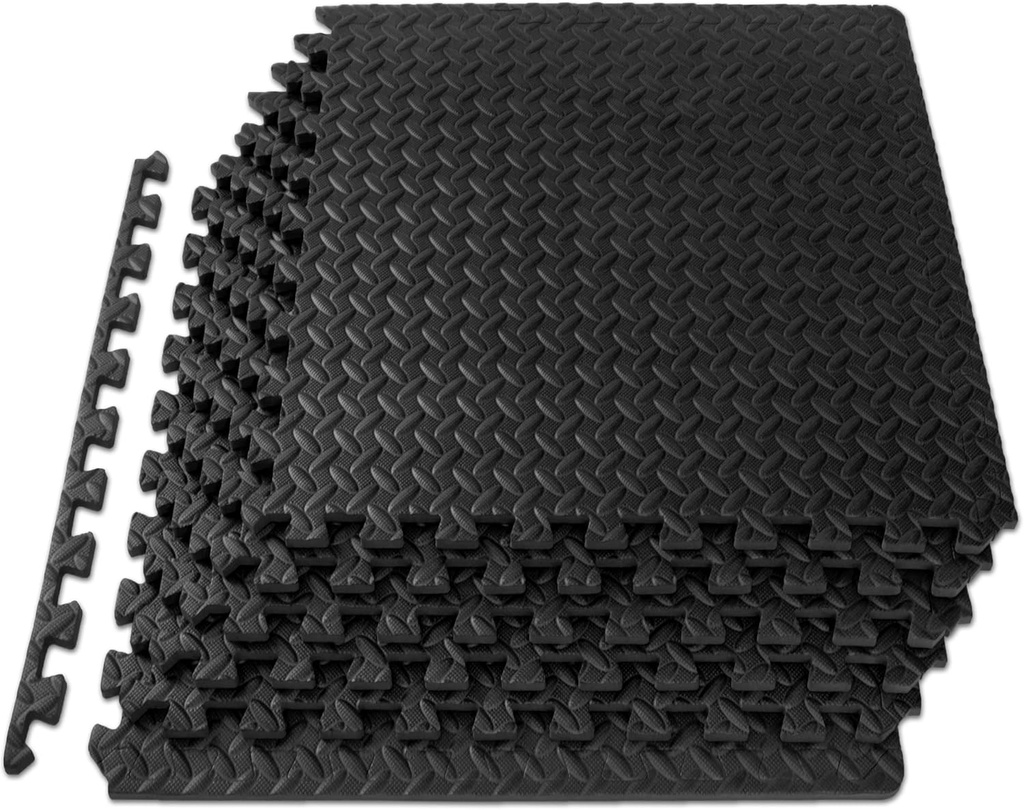 ProsourceFit Exercise Puzzle Mat ½-inch, EVA Interlocking Foam Floor Tiles for Home Gym, Workout Equipment, Kids Play Areas, Black, 24 SQ FT - 6 Tiles (One Size)