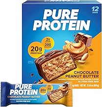 Pure Protein Chocolate Peanut Butter Protein Bars – 20g Protein, 3g Sugar, 190 Calories (12 count) Low Sugar* High Protein Snack - Gluten Free - Perfect for a Healthy Snack (One Size)