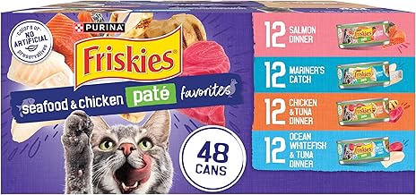 Purina Friskies Pate Wet Cat Food Variety Pack Seafood and Chicken Pate Favorites - 48 ct. Can (One Size)
