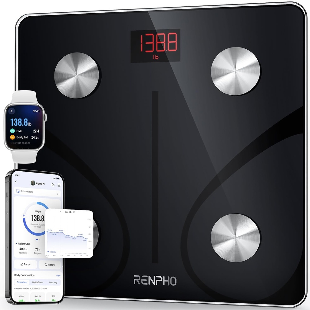 RENPHO Smart Scale for Body Weight, FSA&HSA Eligible, Digital Bathroom Scale BMI Weighing Bluetooth Body Fat Scale, Body Composition Monitor Health Analyzer with Smartphone App, 400 lbs - Elis 1 (One Size)