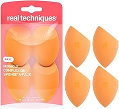 Real Techniques Miracle Complexion Sponge 4 Pack, Makeup Blending Sponges For Liquid & Cream Foundation & Skin Tints, Buildable Coverage, Natural, Dewy Base, Cruelty- Free, Latex-Free Foam (One Size)