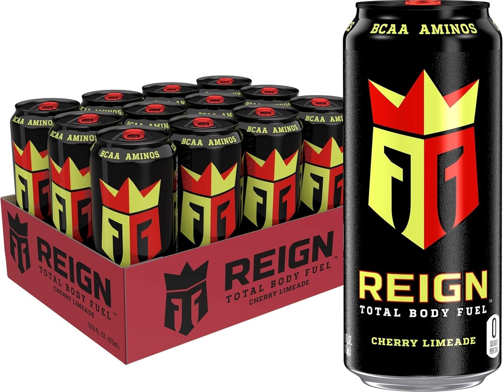 Reign Total Body Fuel, Cherry Limeade, Fitness & Performance Drink, 16 Fl Oz (Pack of 12) (One Size)