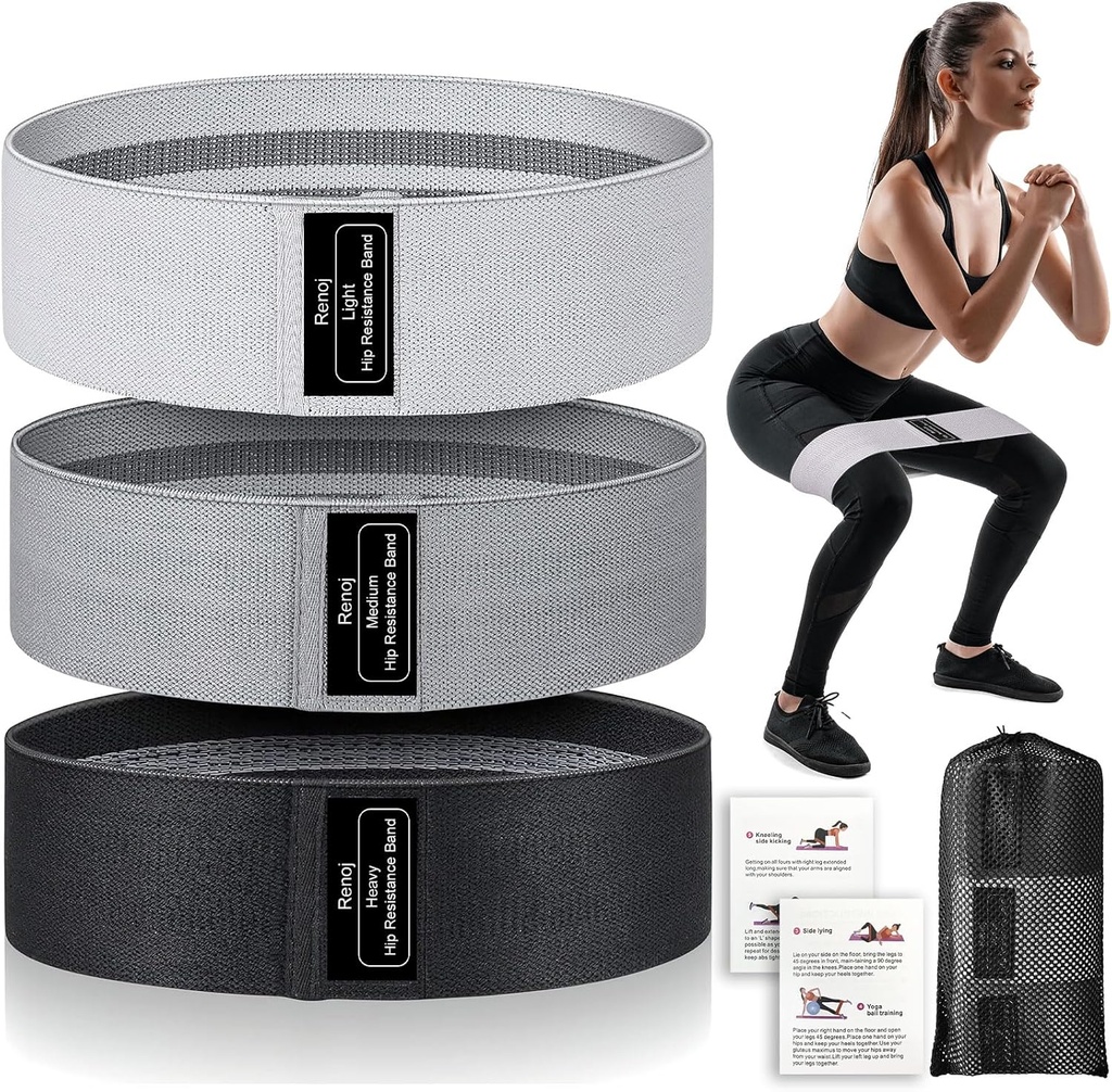 Renoj Resistance Bands for Working Out: 3-Set Professional Exercise Bands for Pilates, Yoga, Home Gym, Booty, Leg Training | Heavy/Medium/Light Fabric Loops for Women Men (One Size)