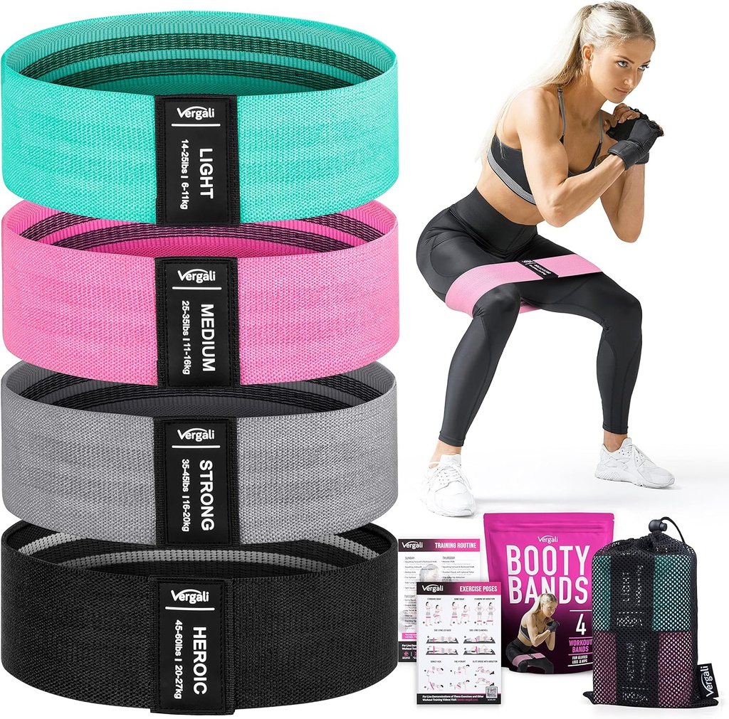 Resistance Bands for Working Out with Workout Bands Guide. 4 Booty Bands for Women Men Fabric Elastic Bands for Exercise Bands Resistance Bands for Legs Bands for Working Out Hip Thigh Glute Bands Set (One Size)