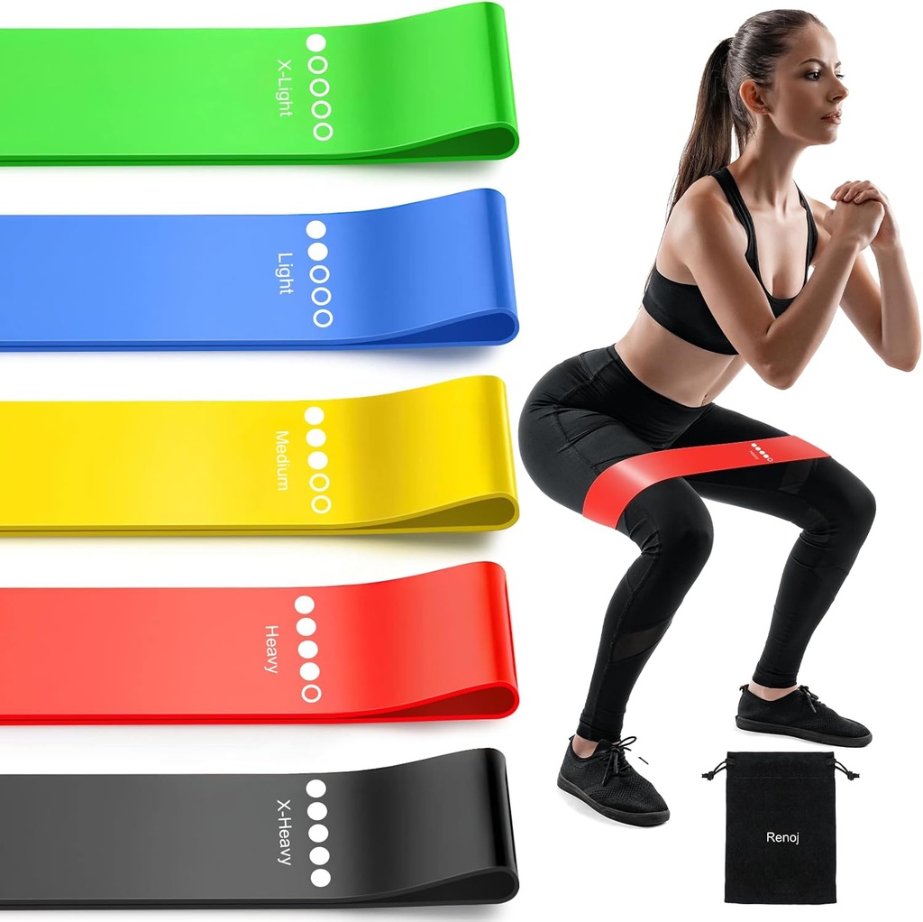 Resistance Bands for Working Out, 5-Pack Elastic Exercise Bands for Strength Training, Stretching, Workout; Home Gym Equipment for Women Men, Pilates Yoga Physical Therapy, Leg Glute Arm Exercise Kit (One Size)