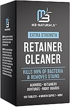 Retainer Cleanser Tablets Invisalign Cleaner, Removes Odors Discoloration Stains and Plaque 4 Month Supply Denture Cleansers Retainers Mouth Guards Denture Bath Mint by M3 (One Size)
