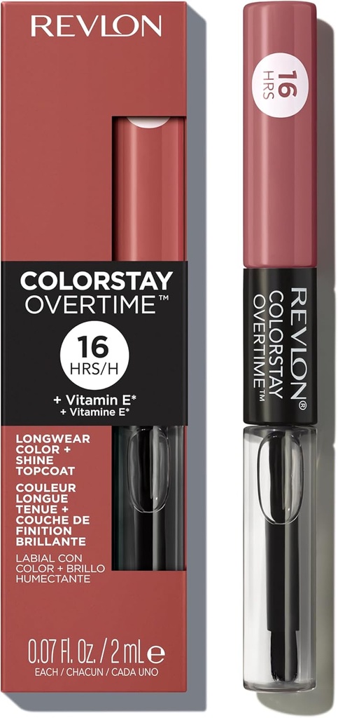 Revlon ColorStay Overtime Liquid Lipstick with Clear Lip Gloss, Long-Lasting Lip Color, Dual Ended with Moisturizing Vitamin E, 350 Bare Maximum, 0.07 fl oz (One Size)