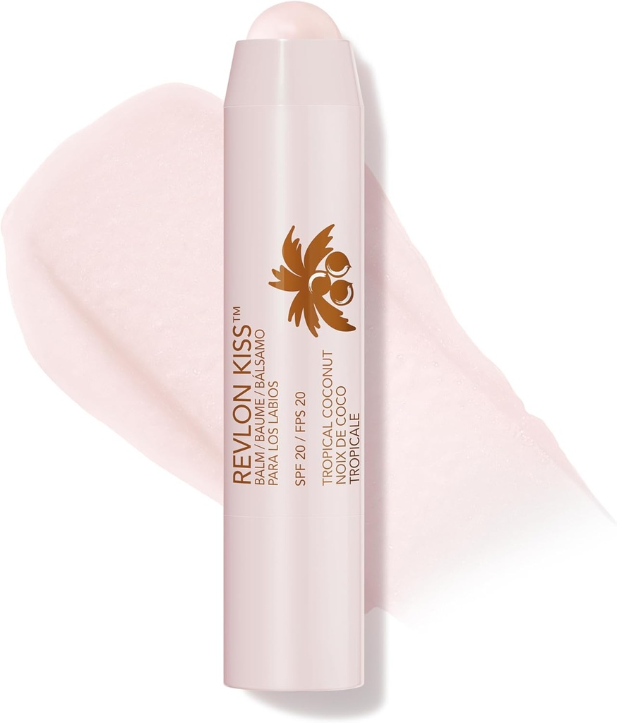 Revlon Kiss Tinted Lip Balm with SPF 20, Hydrating, Flavored, Infused with Natural Fruit Oils, 010 Tropical Coconut, 0.09 oz (One Size)