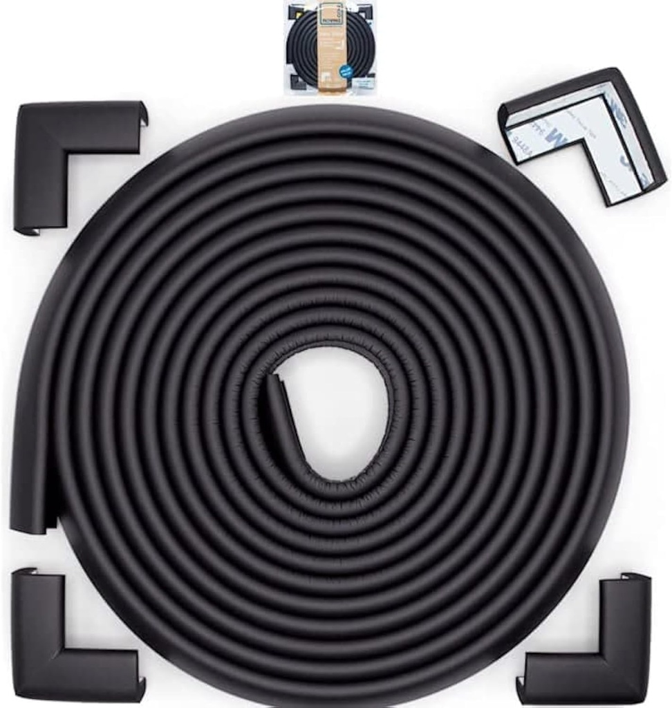 Roving Cove Slimfit Corner Edge Protector for Baby Proofing (Small 15ft Edge 4 Corners), Furniture Safety Bumper Guard, Soft NBR Rubber Foam, 3M Adhesive, Onyx Black