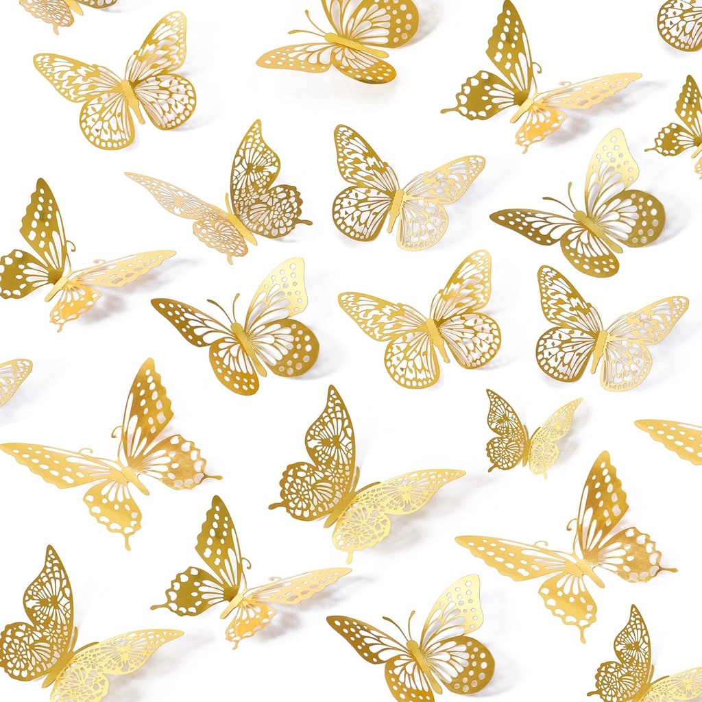 SAOROPEB 3D Butterfly Wall Decor - 48 Pcs, 4 Styles, 3 Sizes, Gold Butterfly Decorations for Birthday & Party Celebrations, Removable Stickers (One Size)