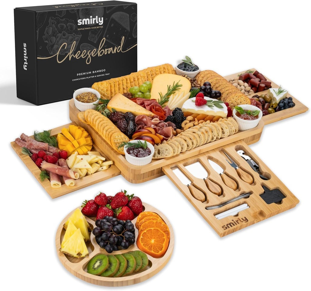 SMIRLY Charcuterie Boards Set - Large Bamboo Cheese Board Set - House Warming Gifts New Home, Wedding Gift for Couple, Bridal Shower Gift, Birthday Gifts for Women (One Size)