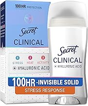 Secret Clinical Strength 100HR Sweat & Odor, Stress Response Invisible Solid Antiperspirant Deodorant for Women, 3X Stress Protection with Hyaluronic Acid, PH Balancing Minerals, 2.6 oz