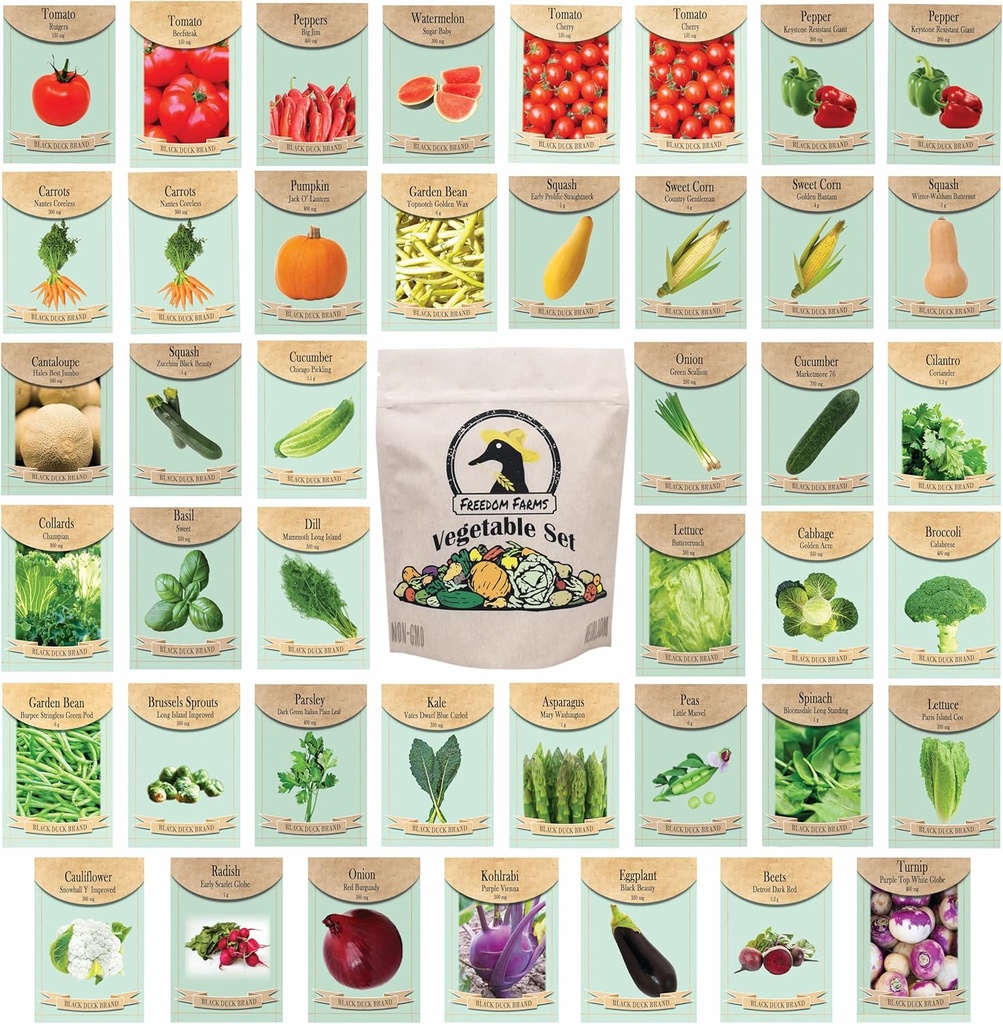 Set of 43 Assorted Vegetable & Herb Seed Packets - Over 10,000 Seeds! - Includes Mylar Storage Bag - Deluxe Garden Heirloom Seeds - 100% Non-GMO (One Size)
